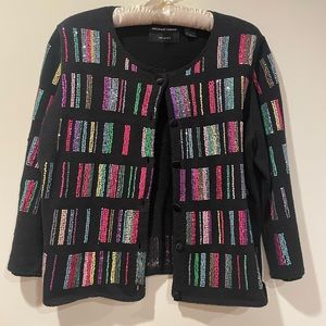 Michael Simon Black Beaded Crop Cardigan Sweater S 4 6